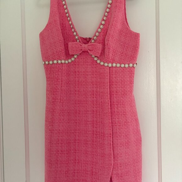 Self-Portrait Boucle V-Neck Pink Mini Dress - Picture 4 of 5